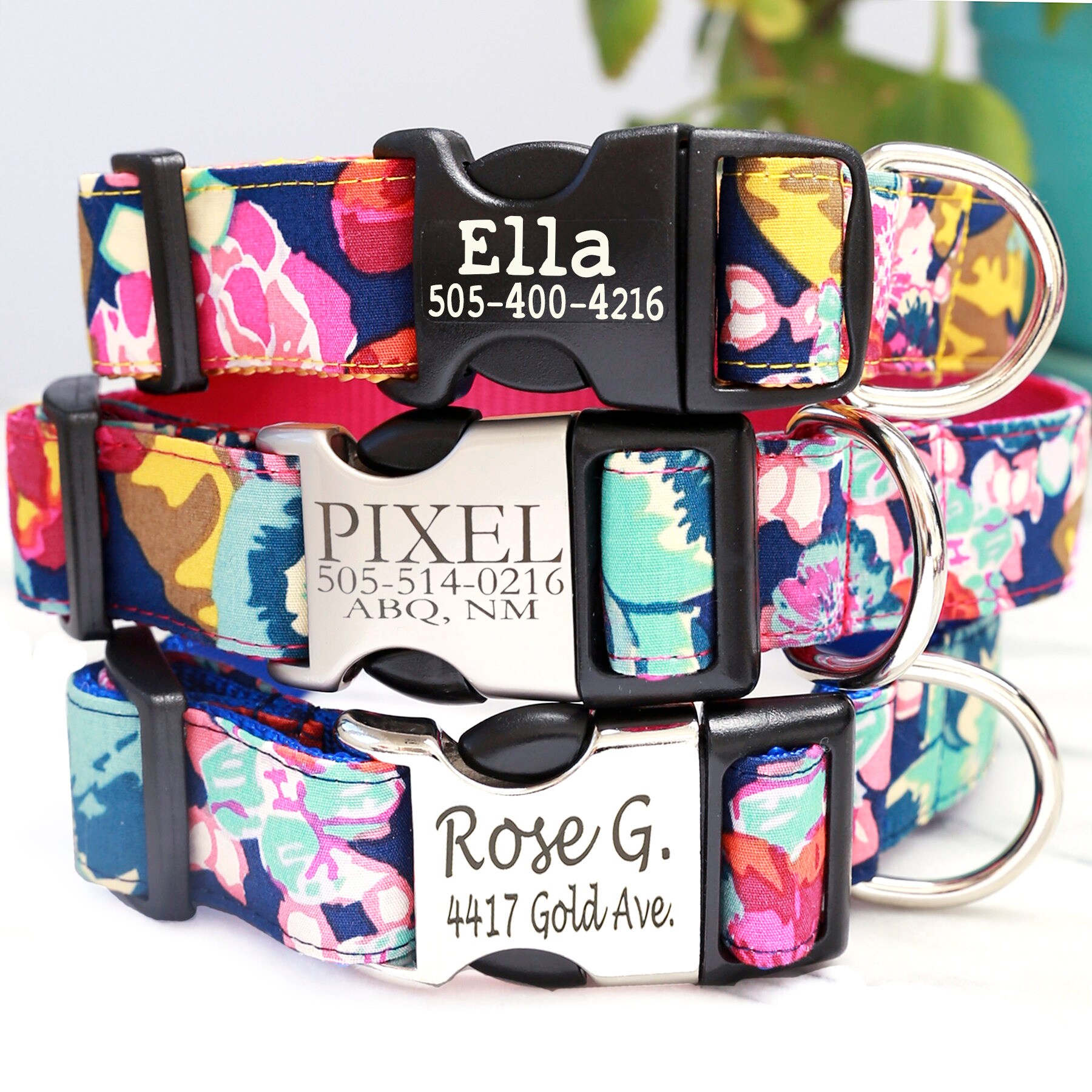 ELLA Floral Engraved Dog Collar Personalized Dog Collar with Etsy