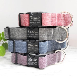 9+ Colors Linen WIDE Dog Collar | 1.5 Inch Collar | Large Breed Collar | Engraved Buckle Collar | Big Dog Collar | Wedding Dog Collar