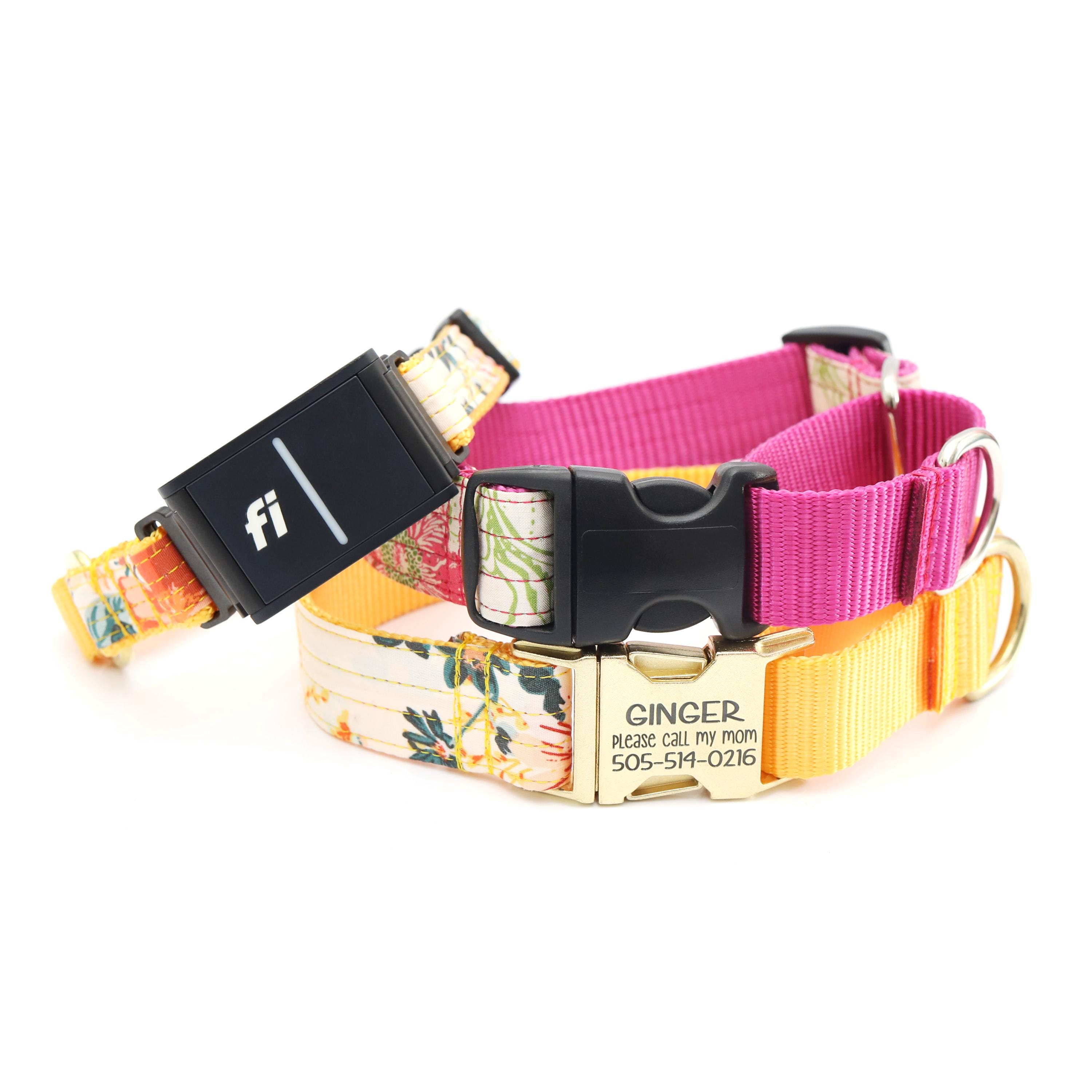 Fi Compatible Martingale Collar w/ Quick Release Buckle | 15 Styles Voile Fabric | GPS Tracker Band | Personalized Engraved ID | Series 3/3+