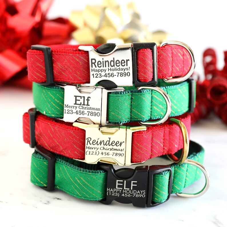 Christmas Dog Collar Personalized W/ Engraved Buckle Holiday Etsy