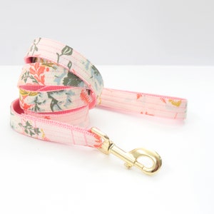 Lulu Pink Floral Cotton Fabric - Cute Girl Dog Lead - Feminine Fabric Dog Leash - 4&#39;, 5&#39; or 6&#39;