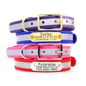 Waterproof Matte Reflective Dog Collar with Riveted Nameplate - Dog ID Collar - Hunting Dog Collars - 8 COLORS