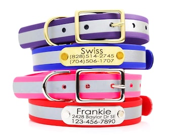 Collar reflectante mate impermeable para perro con placa remachada - Collar de identificación para perros - Collares para perros de caza - 8 colores