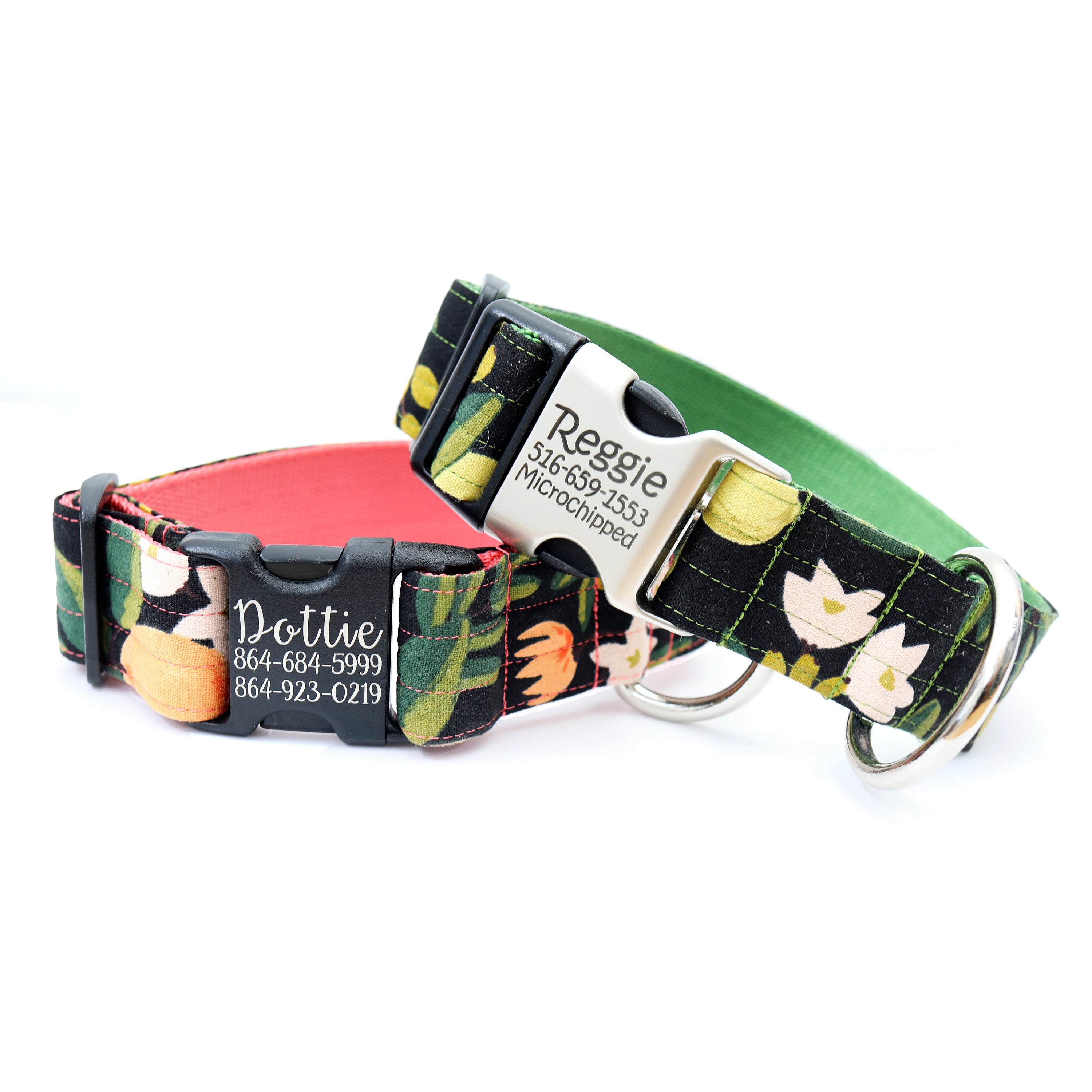 OLEA Canvas Wide Dog Collar | 1.5 Inch Collar | Rifle Paper Co | Large Breed Collar | Engraved Buckle Collar | Floral & Fruit Pattern Collar
