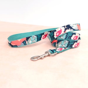 Lacey Floral Cotton Dog Leash Voile - Cute Girl Dog Lead -  Fabric Dog Leash - Rose Dog Leash - 4&#39;, 5&#39; or 6&#39;