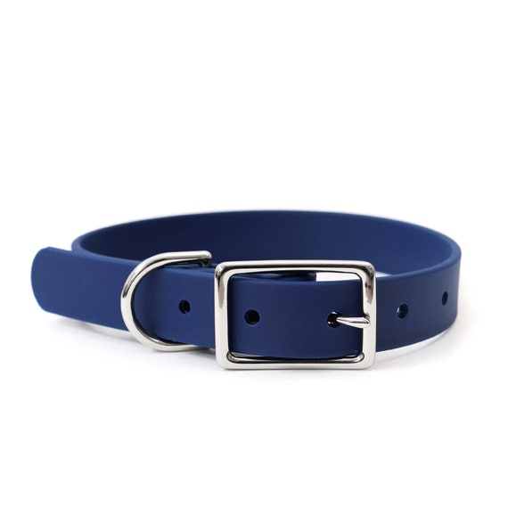 Royal Blue Dog Collar With Tan Leather + Cream/Orange/Brown Stitching