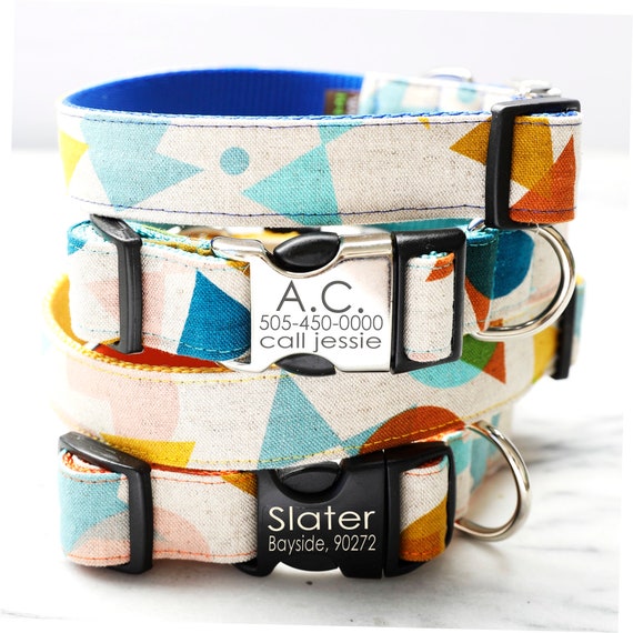 Engraved Canvas 90s Mod Dog Collar SLATER | Personalized Collar Dog ID Engraved Buckle | Colorful Fun Cool Dog Collar | Geometric Unisex Dog