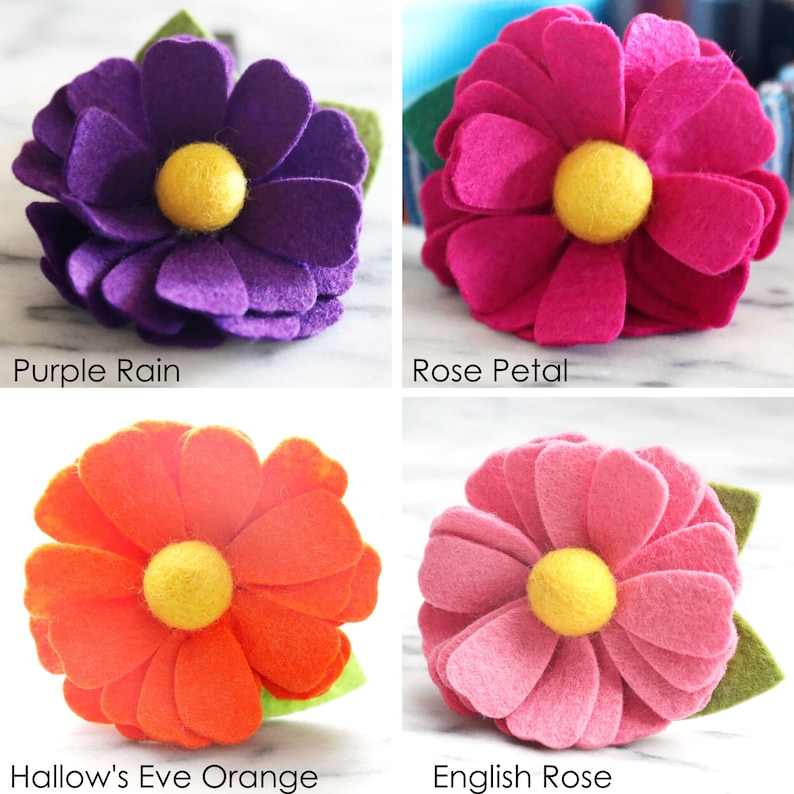 Dog Collar DAISY Flower Wool Felt Dog Collar Attachment Removable Cute Pet Accessory Collar Flower image 5