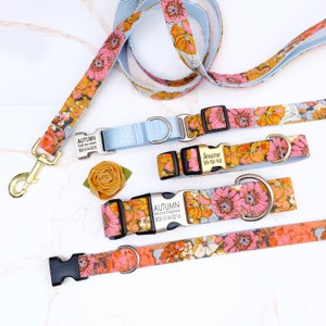 AUTUMN Floral Flannel Dog Collar Engraved Buckle Personalized to Your Dog Cute ID Tag Fall Dog Collar Floral Dog Collar image 2