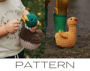 Mallard and Yellow Duck Crochet PATTERN, Quick Beginner Crochet Toy Pattern, Crochet Gift for Kids