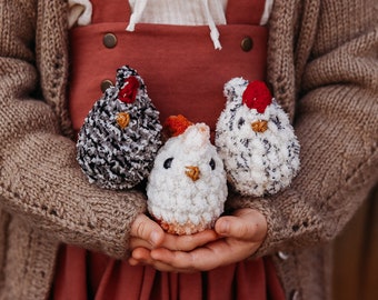 Mini Henny, Mini Peck, and Mini Gertie! 3pc set or Individual Minis: Crochet stuffed animals Imaginative Play Farm anmials