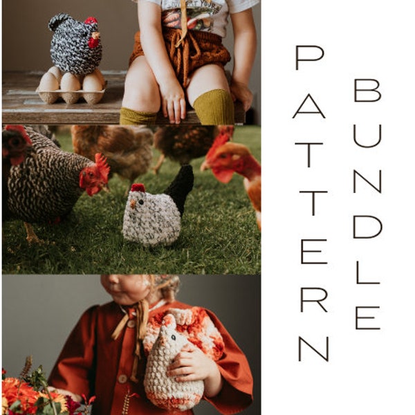 Crochet Chicken Plush, Pattern Bundle 3 in 1, PATTERN ONLY, Quick Beginner Pattern.