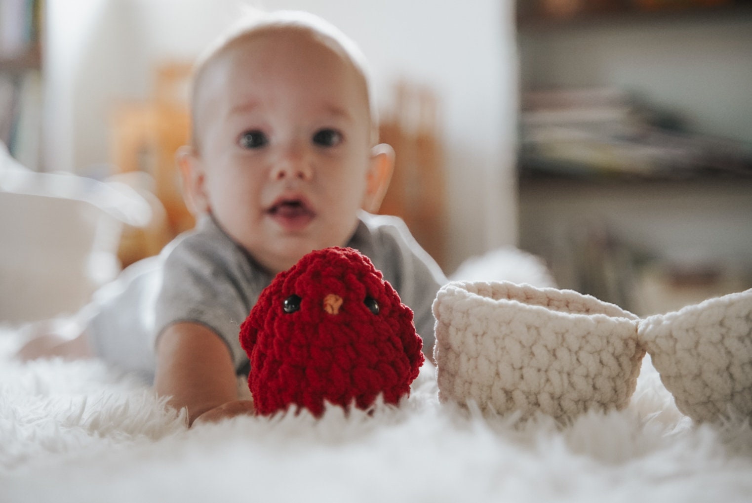 Stuffed Cardinal hatching toy bird toy soft plush farm animal sensory