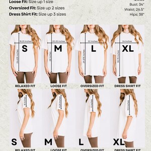 Może przedstawiać: Tabela rozmiar&oacute;w koszulek z wymiarami w calach. Tabela zawiera fasony Relaxed, Loose, Oversized i Dress Shirt, w rozmiarach S, M, L i XL. Dane modelki: 163 cm, 54 kg, biust 86 cm, talia 67 cm, biodra 97 cm.