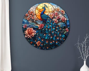 Round stained glass image - Peacock