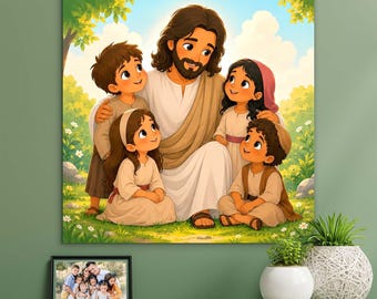 Christian picture for a children's room - Jesus among children