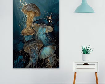 Golden blue painting - Jellyfish