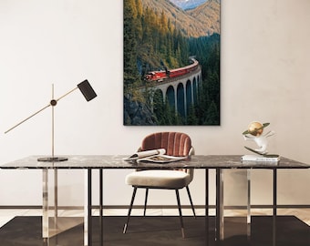 Wooden wall picture - Train on a mountain viaduct
