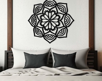 Image florale - mandala, décoration murale en bois, style bohème, décoration d'intérieur géométrique spirituelle, découpe laser