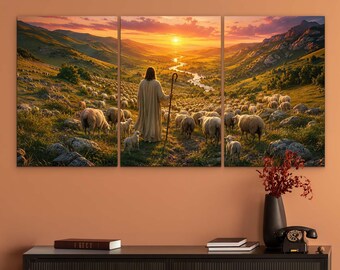 Christian triptych painting - The Good Shepherd