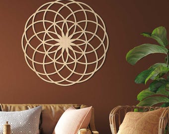 Sacred Geometry - Flower of Life Symbol, Mandala Wall Decor, Boho Style, Wooden Art