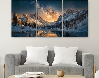 3-piece painting - Mountains behind the trees