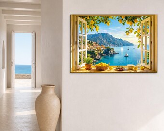 Painting on wood - Amalfi with a sea view