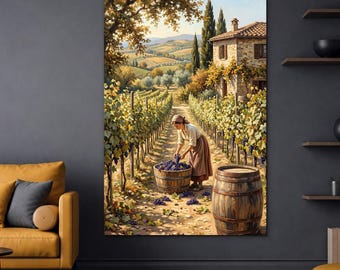 Rustic painting on wood - Italian vineyards