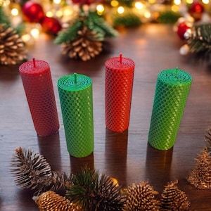 Christmas Beeswax Candle – Red or Green 5 Inch Hand-Rolled Candle | Choose Single or Set | Festive Holiday Decor | Natural Beeswax Candle