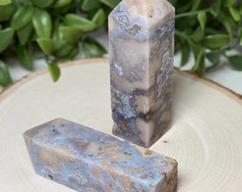 Blue Flower Agate Four-Sided Tower 3.3&quot; Natural Crystal Point