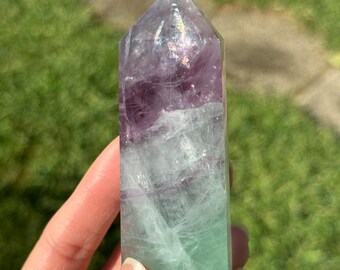 Icy Watermelon Fluorite Tower Natural Crystal Decoration 184g 9.1cm