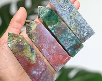 Moss Agate Mixed w/ Colorful Jasper Tower 1pc Natural Crystal Decoration