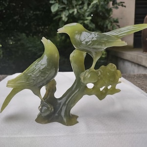Signed Antique Chinese Hand-Carved Jade Bird Sculpture