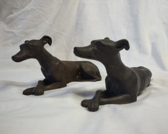 Pair of Vintage 1920's Art Deco Hollowed Bronze Greyhound Figurines