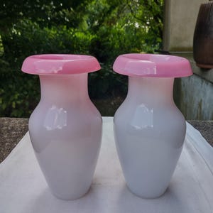 Fine Pair of Antique French Pink & White Opaline Glass Vases