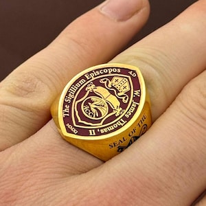 Seal of the Bishop, 18K Gold or Sterling Silver, Cross ring, Custom Bishop Ring, Personalized Episcopal Seal Design, Seal Of the Apostle,