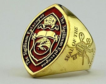 Siegel des Bischofs, 18K Gold oder Sterling Silber, Kreuzring, Benutzerdefinierte Bischofsring, personalisiertes Bischofssiegel-Design, Siegel des Apostels,