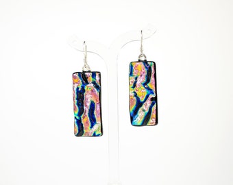 Pink Dichroic Glass Earrings with Sterling Silver Earwires