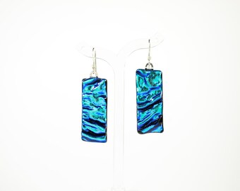 Pretty Blue Dichroic Glass Earrings, Dichroic Jewelry - Fused Glass - Dichro - Gifts for her- Graduation Gifts - Mother's Day Gifts