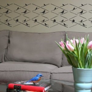 Birds On Wire Repeat Pattern Wall Stencil - Reusable Craft & DIY Stencils - S1_PA_21 - By Stencil1