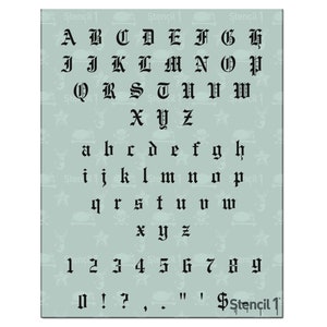 1/2" Old English Font Stencil - Reusable Craft & DIY Stencils - S1_ALPH_OE_10 - 8.5" x 11" - By Stencil1