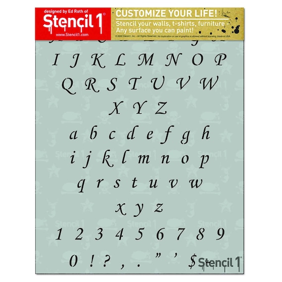 1/2 Corsiva Script Letter Stencil Calligraphy Stencils Alphabet reusable  Crafts & Font Stencils for Painting S1_ALPH_CO_10 Stencil1 -  Israel