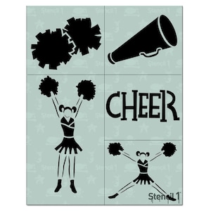 Cheerleading 5 Pack Stencil- Reusable Craft &DIY Stencils- S1_4P_22 -8.5x11- By Stencil1