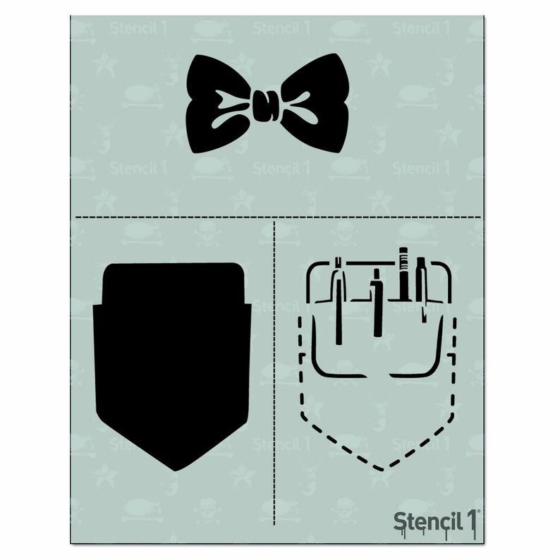 Bow Tie and Pocket Protector Stencil Reusable Craft & DIY Stencils S1_2l_24 8.5x11 By Stencil1 image 1