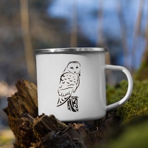 Barn Owl Enamel Mug - Coffee Mug - Nature Outdoors Camping Animal Mug - 11 oz par Stencil1 artiste Ed Roth