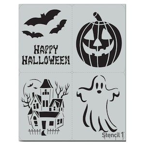 Halloween Stencils 4 Pack v2 - Halloween Pumpkin painting Card Making Trick or Treat  Reusable  DIY Stencils -8.5x11- By Stencil1