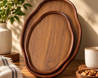 Wooden Decorative Serving Tray, Farmhouse Home Decor for Kitchen & Living Room, Coffee Table Organizer