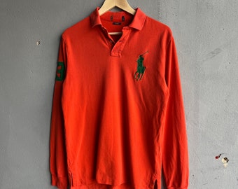 Vintage Polo Ralph Lauren Naranja Rugby Manga Larga Streetwear Hype Tamaño L