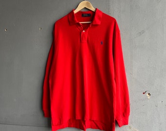 Vintage Polo Ralph Lauren Red Rugby Long Sleeve Streetwear Hype Size XL