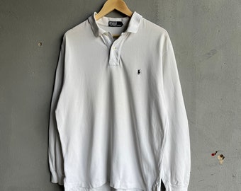 Vintage Polo Ralph Lauren White Rugby Long Sleeve Streetwear Hype Size L